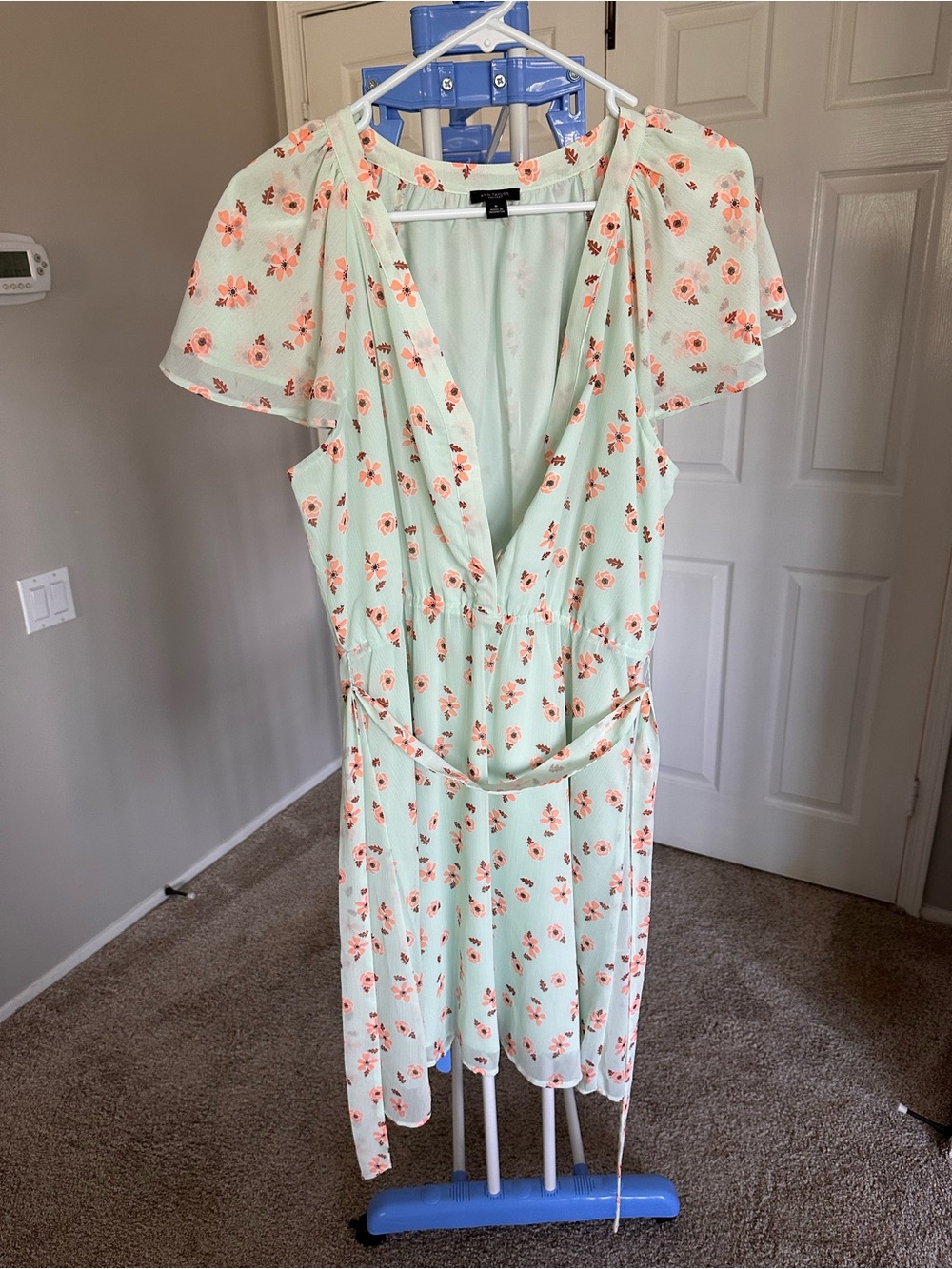 Ann Taylor Mint Green Floral Wrap Midi Dress